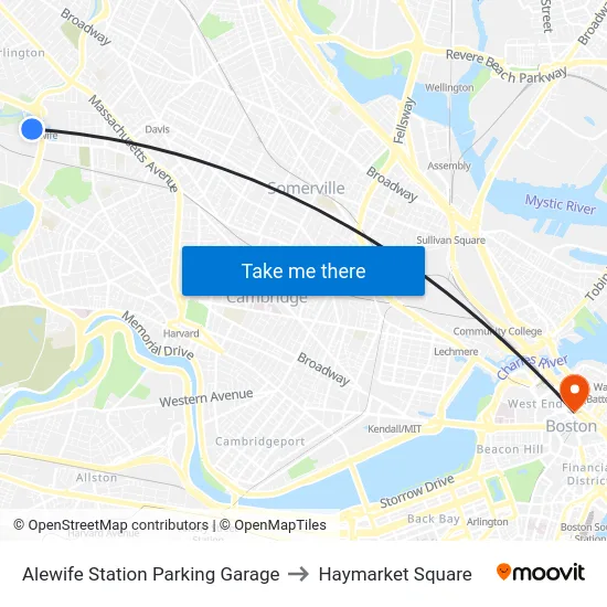 Alewife Station Parking Garage to Haymarket Square map