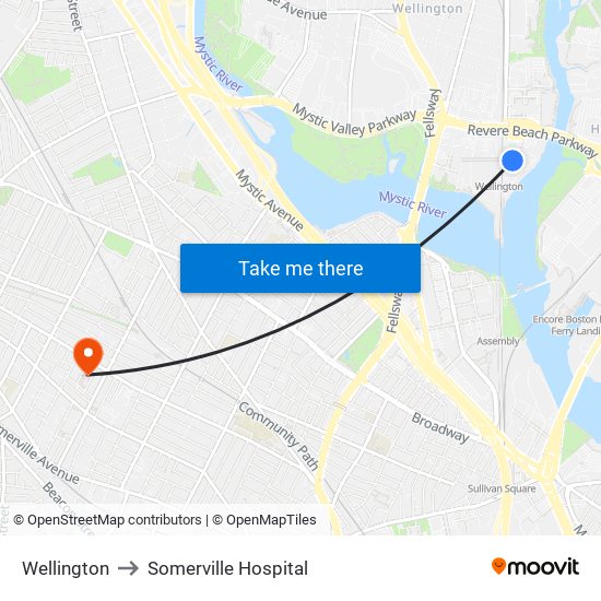 Wellington to Somerville Hospital map