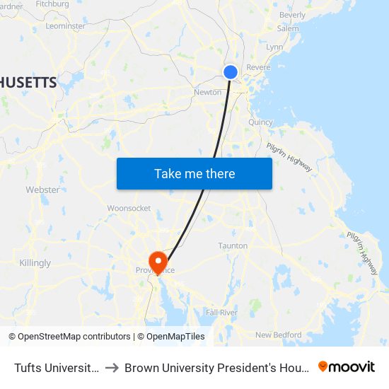 Tufts University" to Brown University President's House map