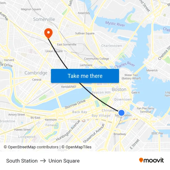 South Station to Union Square map