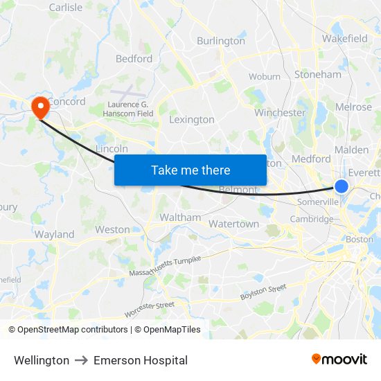 Wellington to Emerson Hospital map