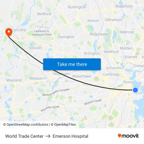 World Trade Center to Emerson Hospital map