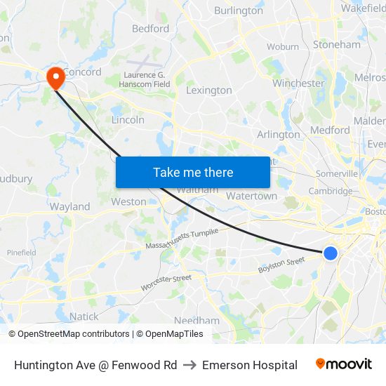 Huntington Ave @ Fenwood Rd to Emerson Hospital map