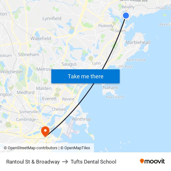Rantoul St & Broadway to Tufts Dental School map