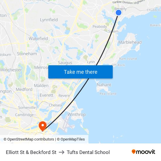 Elliott St & Beckford St to Tufts Dental School map