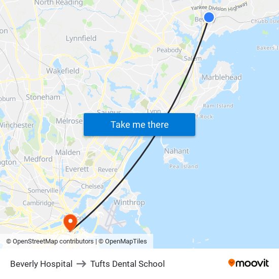 Beverly Hospital to Tufts Dental School map