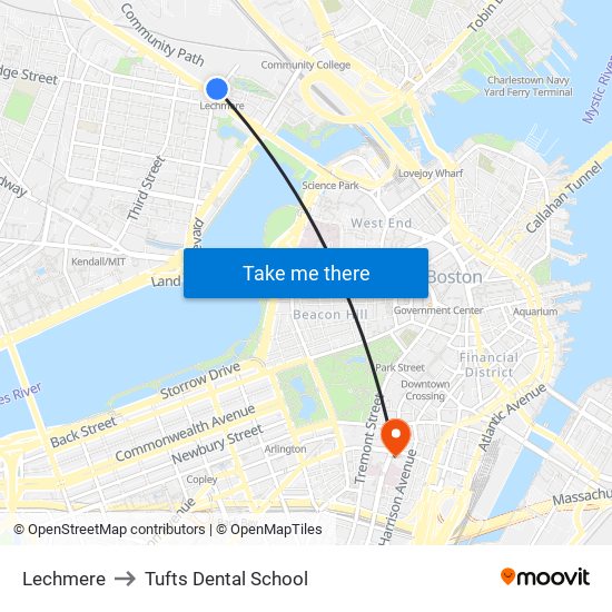 Lechmere to Tufts Dental School map