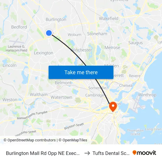 Burlington Mall Rd Opp NE Executive Pk to Tufts Dental School map