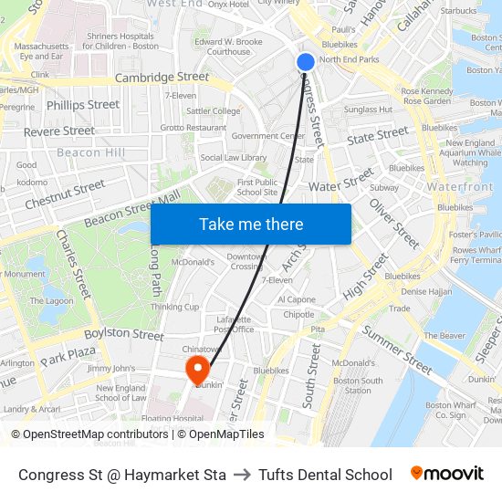 Congress St @ Haymarket Sta to Tufts Dental School map