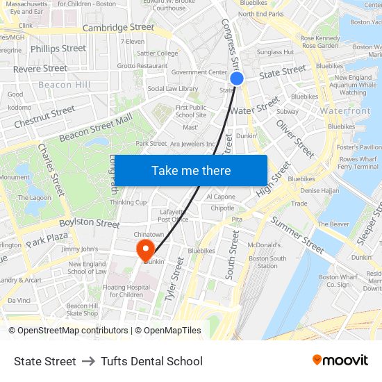 State Street to Tufts Dental School map