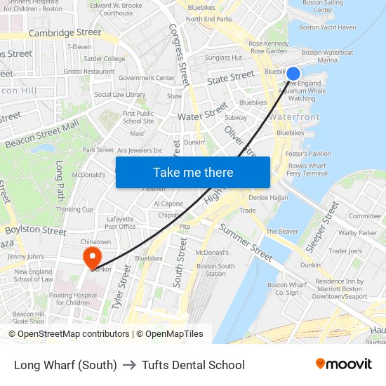 Long Wharf (South) to Tufts Dental School map