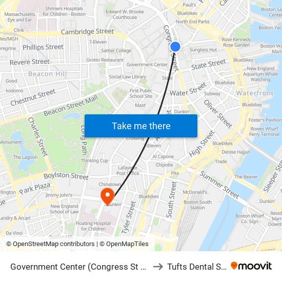 Government Center (Congress St @ North St) to Tufts Dental School map