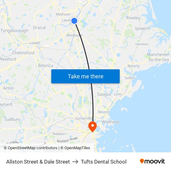 Allston Street & Dale Street to Tufts Dental School map