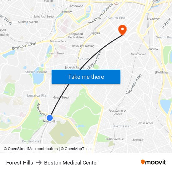 Forest Hills to Boston Medical Center map