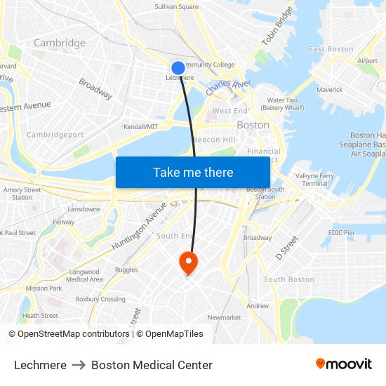 Lechmere to Boston Medical Center map