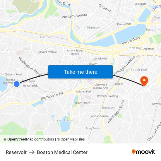 Reservoir to Boston Medical Center map
