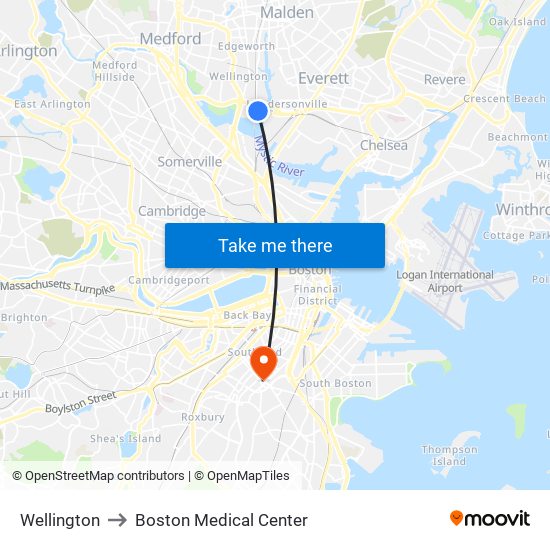 Wellington to Boston Medical Center map