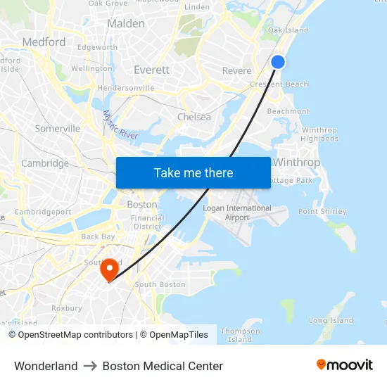 Wonderland to Boston Medical Center map