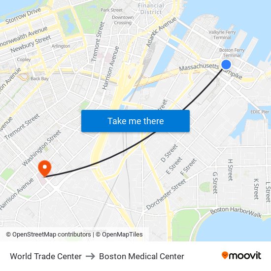 World Trade Center to Boston Medical Center map