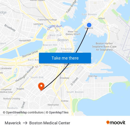 Maverick to Boston Medical Center map