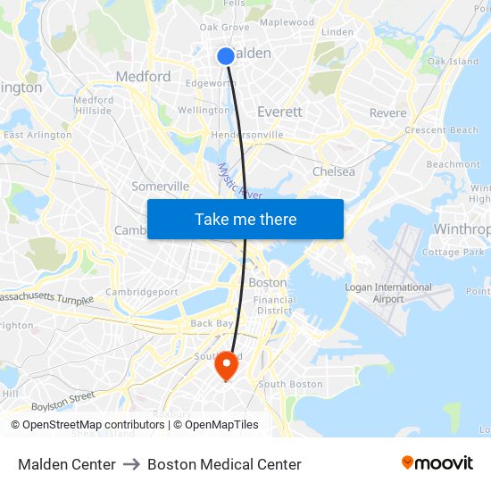 Malden Center to Boston Medical Center map