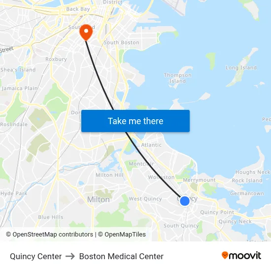 Quincy Center to Boston Medical Center map