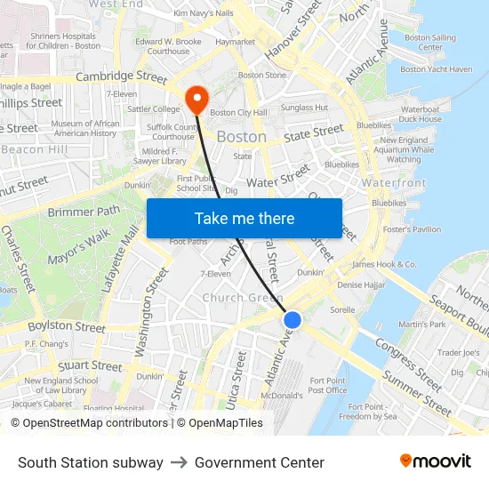 South Station subway to Government Center map
