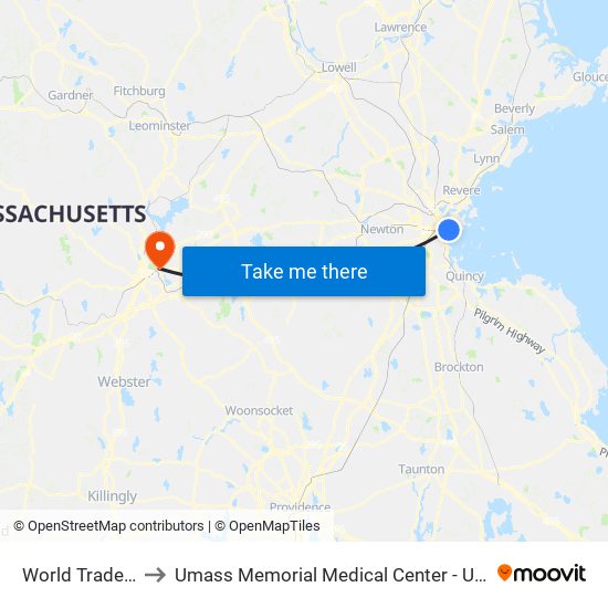 World Trade Center to Umass Memorial Medical Center - University Campus map