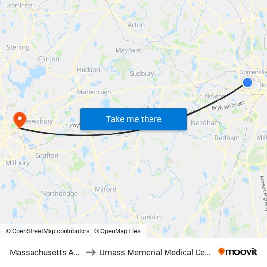 Massachusetts Ave Opp Holyoke St to Umass Memorial Medical Center - University Campus map