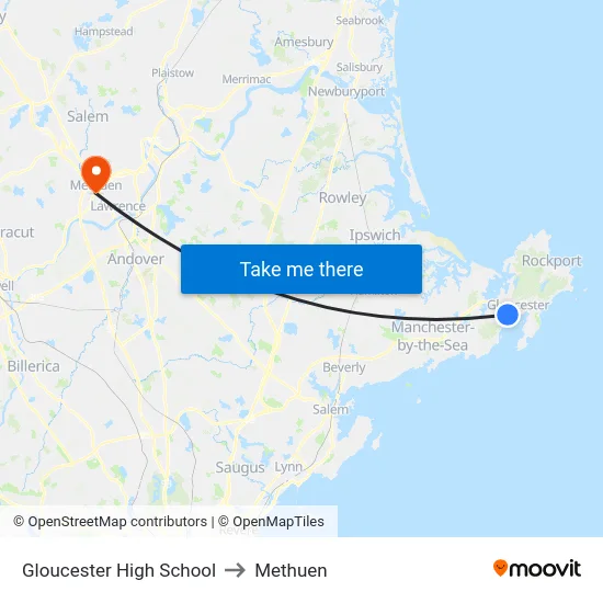 Gloucester High School to Methuen map