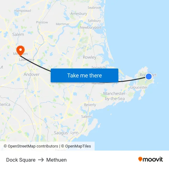 Dock Square to Methuen map