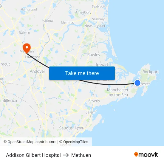 Addison Gilbert Hospital to Methuen map