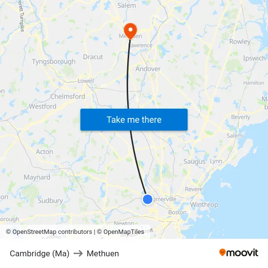 Cambridge (Ma) to Methuen map