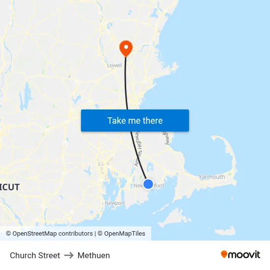 Church Street to Methuen map