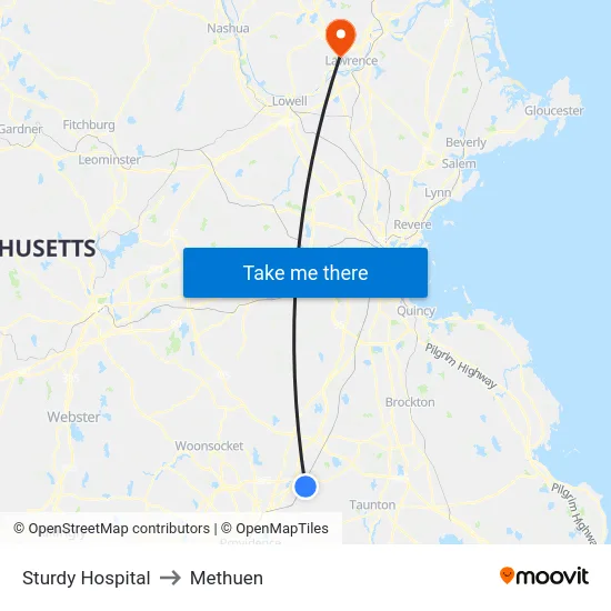 Sturdy Hospital to Methuen map