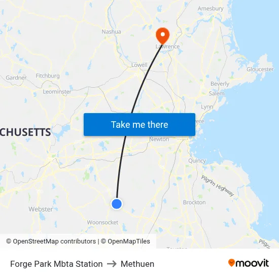 Forge Park Mbta Station to Methuen map