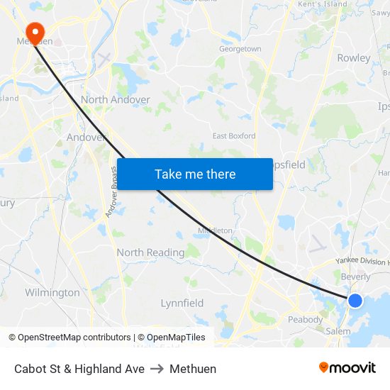 Cabot St & Highland Ave to Methuen map