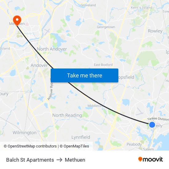 Balch St Apartments to Methuen map