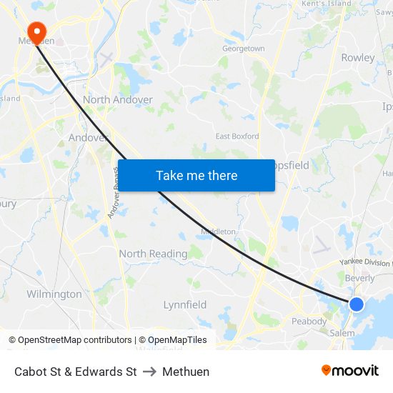 Cabot St & Edwards St to Methuen map