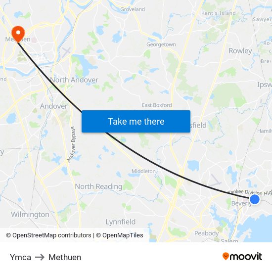 Ymca to Methuen map
