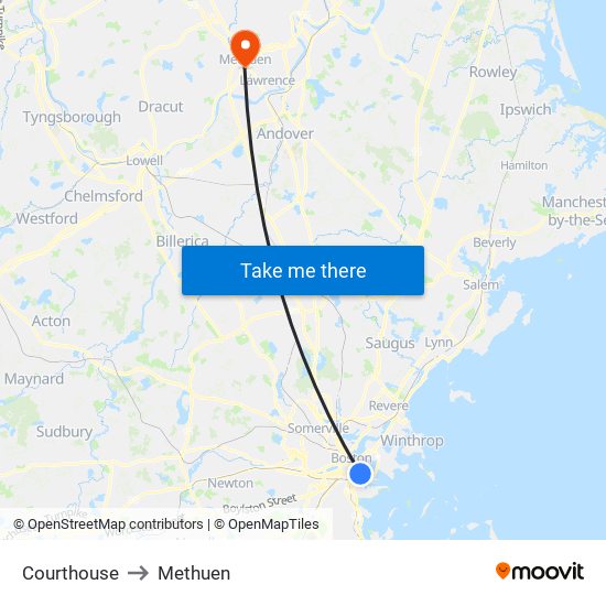 Courthouse to Methuen map