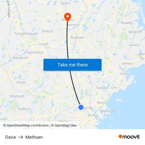 Davis to Methuen map