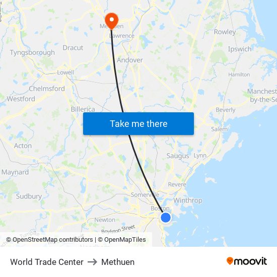 World Trade Center to Methuen map