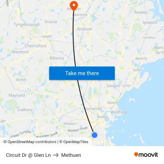Circuit Dr @ Glen Ln to Methuen map
