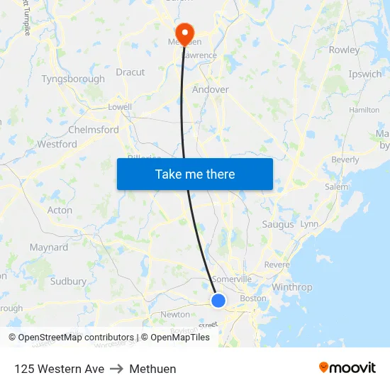 125 Western Ave to Methuen map