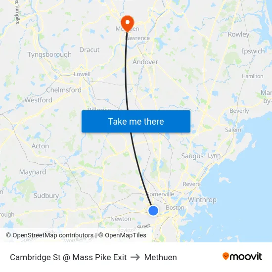 Cambridge St @ Mass Pike Exit to Methuen map