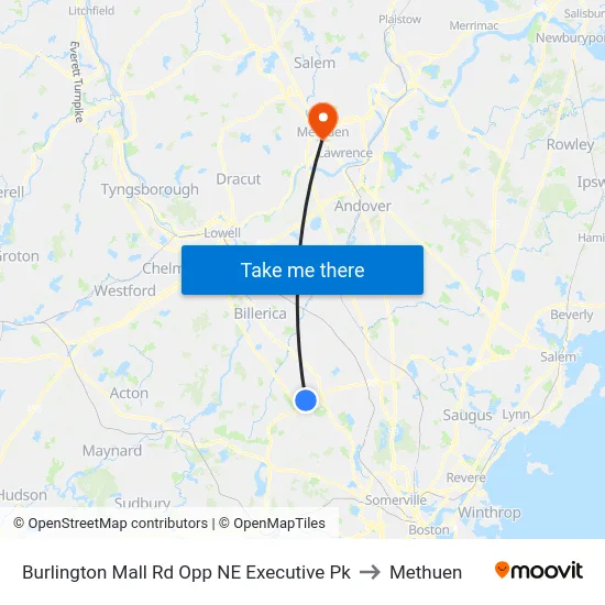 Burlington Mall Rd Opp NE Executive Pk to Methuen map