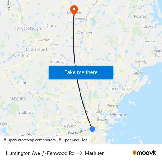 Huntington Ave @ Fenwood Rd to Methuen map