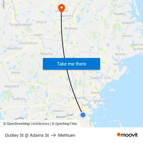 Dudley St @ Adams St to Methuen map