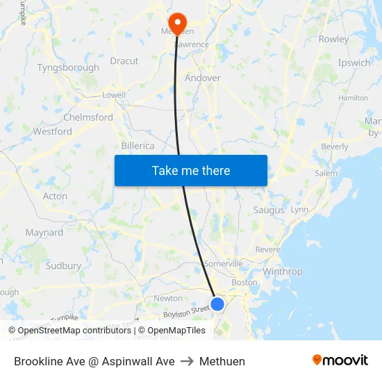 Brookline Ave @ Aspinwall Ave to Methuen map